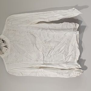 Lucky Brand White Shirt Embroidered and Lace Detail